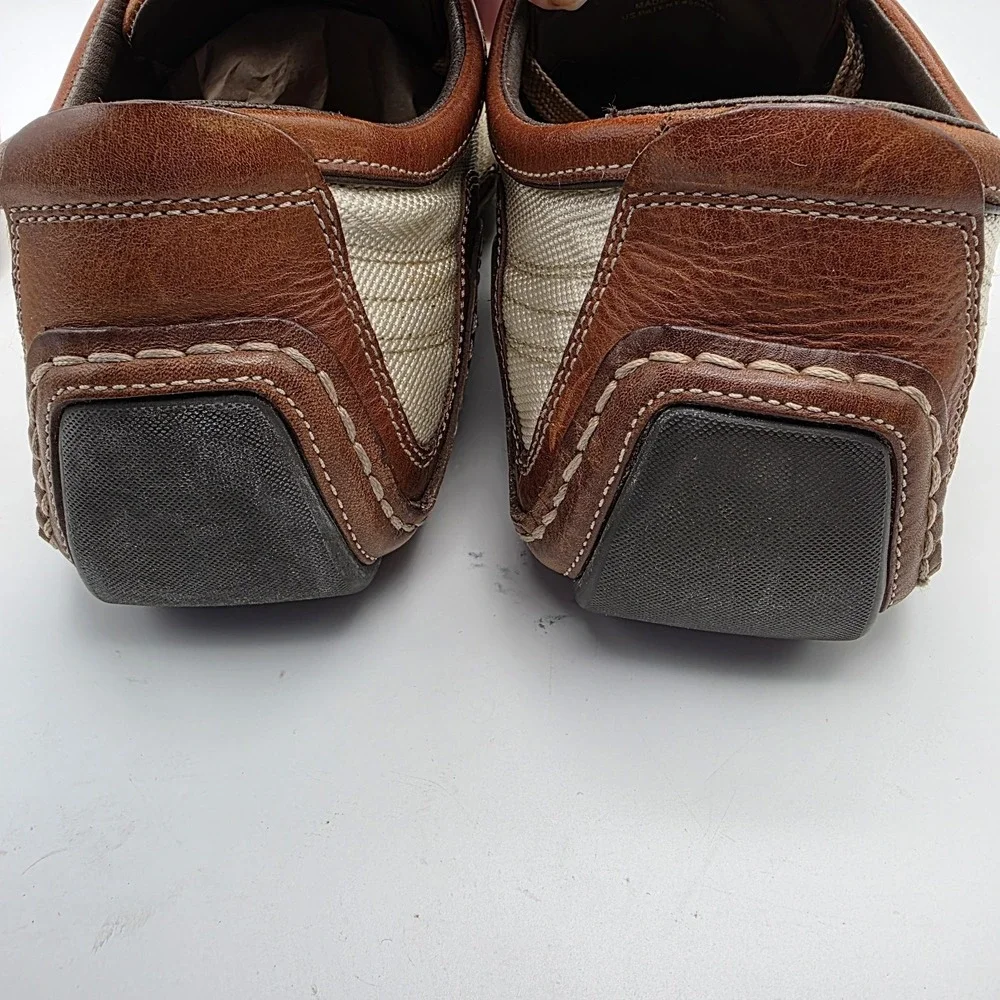 Cole Haan Mens 10 Brown Leather Canvas Driving Shoes Oxfords Preppy Tennis Yacht